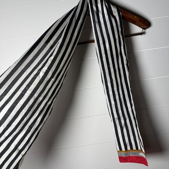 Echo Silk Rectangle Scarf Striped Black, White & Red Vintage - Picture 6 of 7
